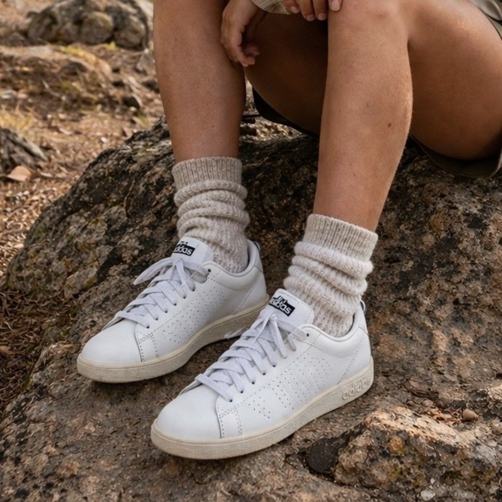 Adidas Neo Advantage Sneakers Women 9 White Leather Low Top granola gorpcore Y2K